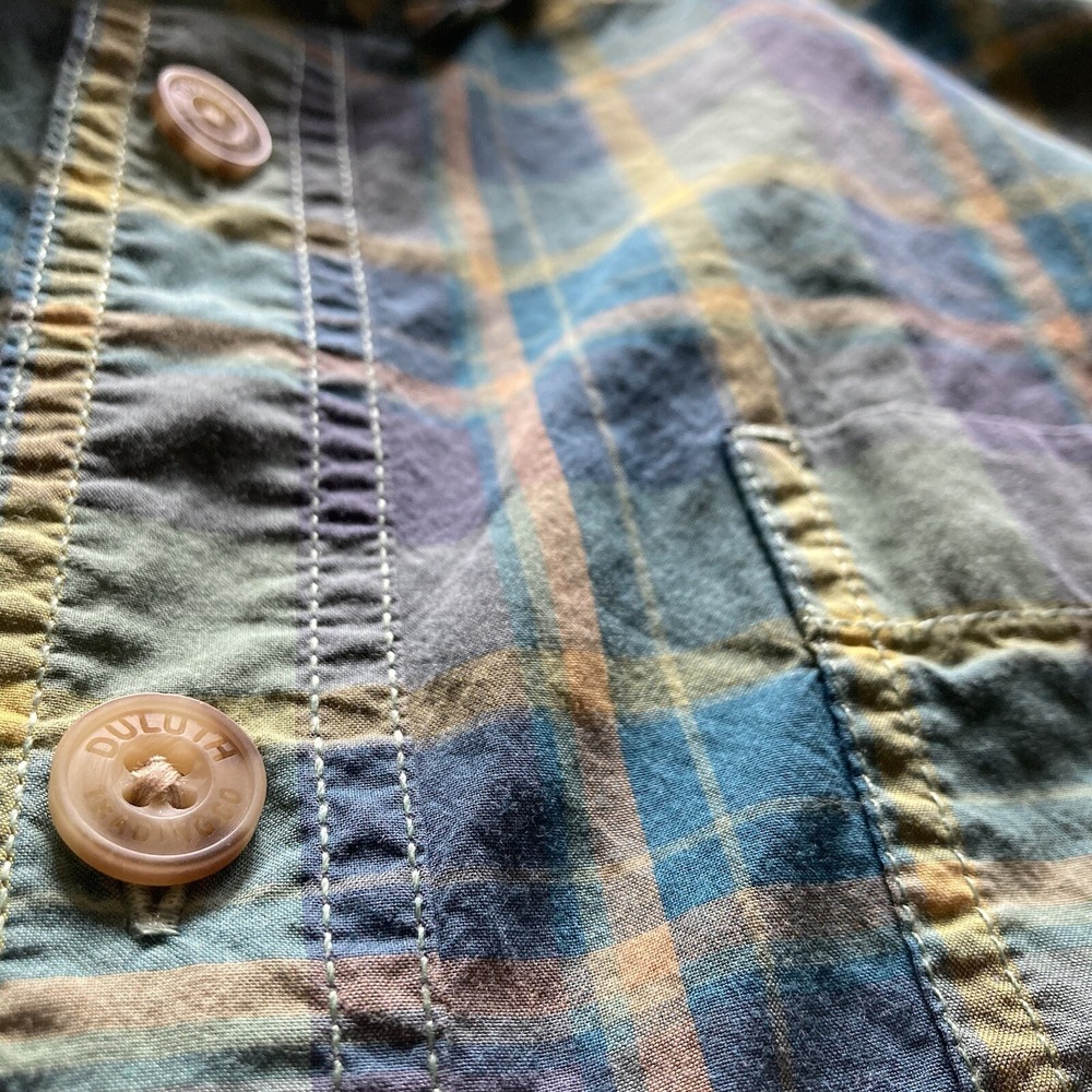 Duluth Untucked Men's L Relaxed Fit SS Button Down Plaid Cotton Shirt Green Teal - Picture 7 of 14